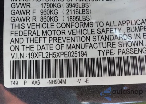 2023 Honda Civic Lx from USA, damaged, VIN 19XFL2H5XPE025194